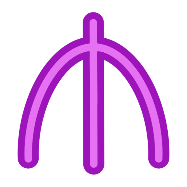  a glyph for the letter M in two toned magenta. It is a slightly curved mountain shape. 